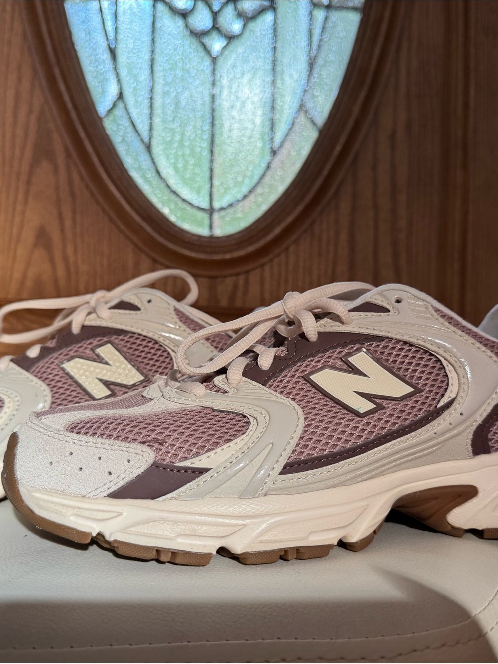 New Balance Mauve Pink and Cream Mesh Sneakers